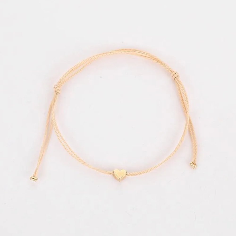 Minimalist Gold Heart Adjustable Slip Knot Rope Bracelet NEW - Picture 4 of 6